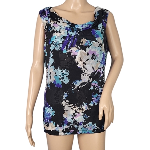212 Collection Womens Floral Blue Black Blouse - Picture 1 of 3